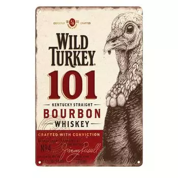 1 шт., «WILD TURKEY BOURBON» Винтажная металлическая табличка, ретро-украшение, подвесная табличка, настенная/комнатная/дом/ресторан/бар чёрный