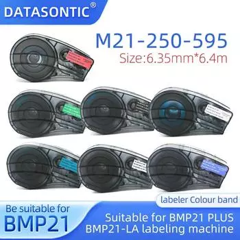 1 шт., виниловый картридж для этикеток M21-250-595, 0,25 дюйма, совместимый с BMP21-LAB BMP21-PLUS, ручной принтер для этикеток, наклейка для этикеток, лента для этикеток 6,35*6,4 м 1pcs Black-on-Blue