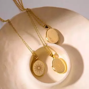 1 шт. винтажная луна солнце злые глаза овальная фоторамка медальон ожерелье для женщин модные колье воротник ювелирные изделия подарок маме A2