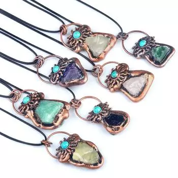 1 шт., винтажное ожерелье с подвеской из натурального камня, сумка ручной работы, аметист, кристалл, бронза, подвески с веревочной цепочкой, ожерелья для мужчин, женщин, ювелирные изделия, подарки 38-50 мм 1Pc/38-50mm