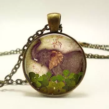 1 шт., винтажное ожерелье со слоном, кулон, стеклянный кулон с кабошоном, женское ожерелье, ювелирные изделия
