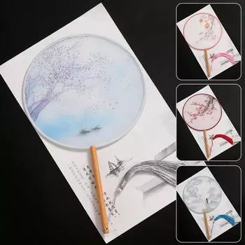 1 шт., винтажные круглые веера с кисточками, круглые веера, классические печатные, с длинной ручкой, для свадьбы