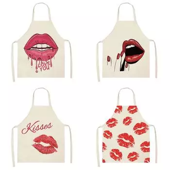 1 шт., винтажный фартук с красными губами и принтом, чистый художественный фартук, кухонный фартук для домашней кулинарии, льняной фартук для взрослых, 47X38 см, 68X55 см 47X38CM