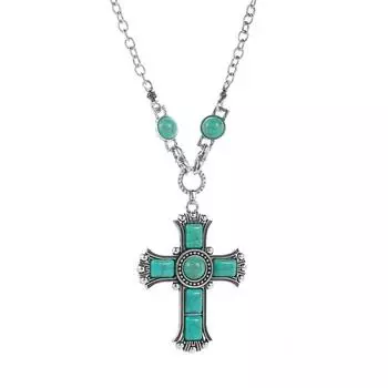 1 шт. винтажный крест из бирюзового сплава женское ожерелье элегантное ретро ювелирное изделие свитер цепь европейский стиль рождественский подарок аксессуар синий