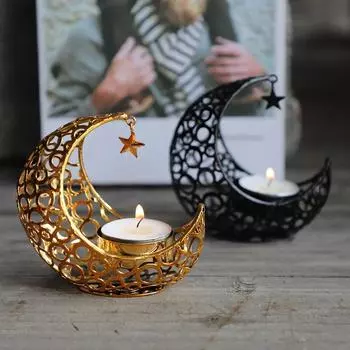 1 шт. винтажный новый металлический подсвечник Рамадан Карим Ид Мубарак украшения свет роскошные свадебные мусульманские вечерние Ид аль АдхаGift золотой