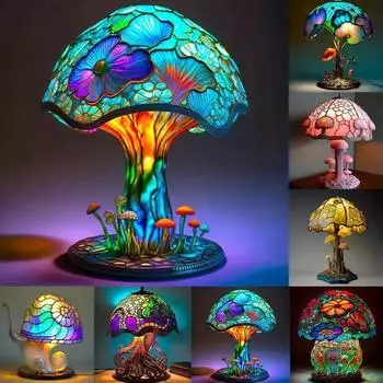 1 шт. витражная настольная лампа серии растений, красочная грибная лампа, домашние декоративные украшения, европейский стиль кантри, настольные украшения 1 pcs жёлтый