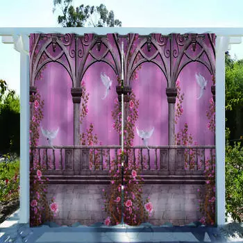1 шт., водонепроницаемые шторы для улицы с принтом розового садового цветка для защиты от солнца в гостиной, спальне, кухне W138X214H(cm) 1PC&Grommet top