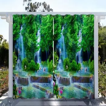 1 шт., водонепроницаемые шторы с пейзажным принтом для защиты от солнца и украшения гостиной, спальни и кухни W138X214H(cm) 1PC&Grommet top