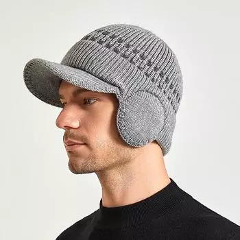 1 шт., вязаная бейсбольная шапка с капюшоном, изоляционная ушанка, теплая мужская повседневная велосипедная шапка с ворсом темно-синий