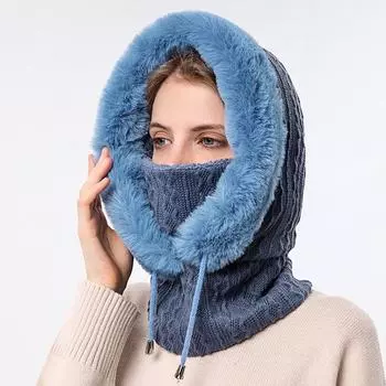 1 шт. вязаная кашемировая теплая ветрозащитная шапка с толстым плюшевым пушистым узором темно-синий