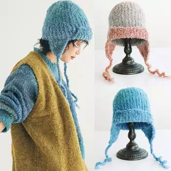 1 шт. вязаная шапка для защиты шеи шерстяная эластичная плюшевая ветрозащитная градиентная шерстяная шапка для защиты ушей розовый