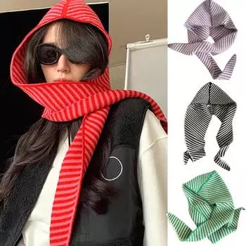 1 шт. вязаная шапка, насыщенные цвета, шарф в одной шаль с капюшоном, несколько стилей, шерстяная пряжа, шейный платок, полосатая шапка