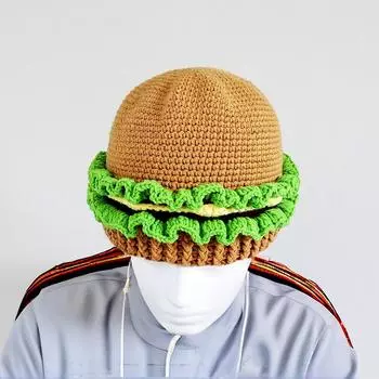 1 шт. вязаная шапка, теплый головной убор, мягкий, утолщенный, забавный, индивидуальный, защита ушей, ручная вязка крючком, ветрозащитная шапка-гамбургер коричневый