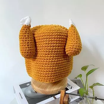 1 шт. вязаная шапка, забавная, мягкая, утолщенная, ручная вязаная крючком, шапка в виде куриной ножки, зимняя, теплая, защита ушей, праздничная, для вечеринки