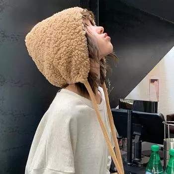 1 шт. вязаная шапка зимняя шерстяная шапка женская шапка Lei Feng корейская версия сохраняющая тепло милая защита ушей овечья шерсть красный