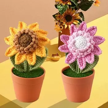 1 шт. вязаные крючком цветы праздничные подарки шерсть сладкий подсолнух нежный крючок плетеный кулон горшечное растение