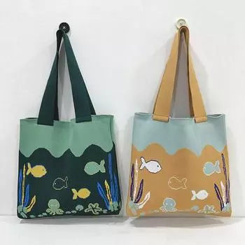 1 шт. вязаные сумки милые женские и женские для шоппинга сумка через плечо мультяшные сумки многоразовые с рисунком Fiish легкий вес