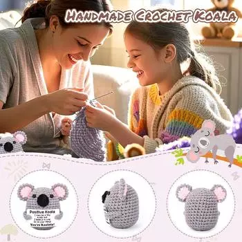 1 шт. вязаные животные ручной работы настольное украшение серая вязаная крючком коала забавная и милая с вдохновляющим посланием позитивная кукла 6*7*8.5cm