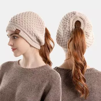 1 шт. вязаный конский хвост отверстие эластичный однотонный теплый для кемпинга на открытом воздухе бежевый