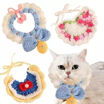 1 шт. вязаный милый полиэстеровый мультяшный маленький собачий декоративный слюнявчик полотенце ручной работы ошейники для кошек наряжаются домашние животные ошейники для домашних животных
