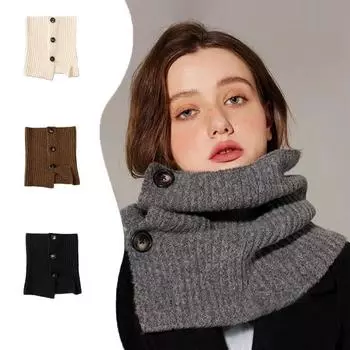 1 шт. вязаный шарф для шеи, мягкий утолщенный ветрозащитный шарф с высоким воротом, в стиле ретро, однотонный, съемный, зимний, теплый