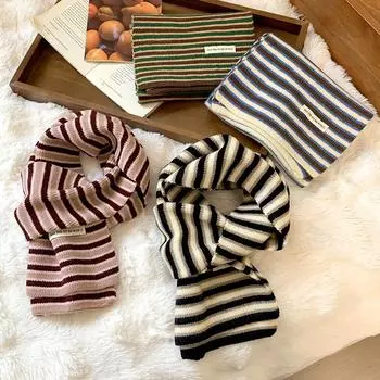 1 шт. вязаный шарф шейный платок одежда аксессуары для улицы ветрозащитный милый полосатый мягкий дышащий контрастные цвета стиль допамин
