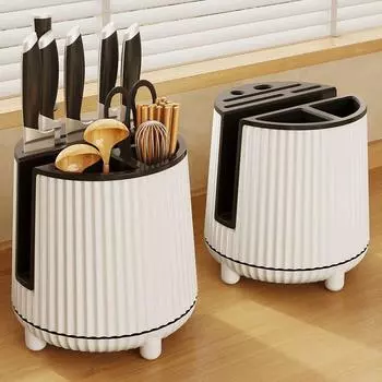 1 шт. вращающийся держатель для ножей, держатель для хранения ложек, палочек для еды, вилок, кухонное хранилище, полка для слива посуды, домашний органайзер Free Size белый