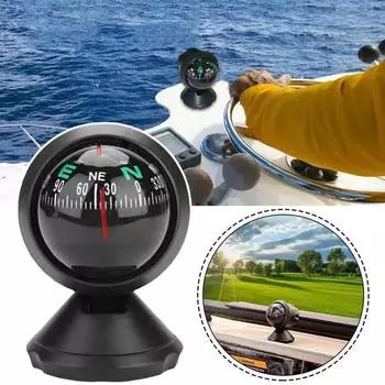 1 шт., вращающийся на 360 градусов, водонепроницаемый, шарообразный автомобильный компас с присоской, практичный и портативный чёрный
