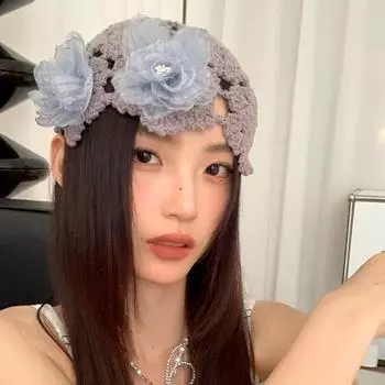 1 шт., выдолбленная вручную вязаная шапка в стиле ретро, тюрбан, шапка-бини, мягкая дышащая кружевная цветочная шапка, сохраняющая тепло чёрный