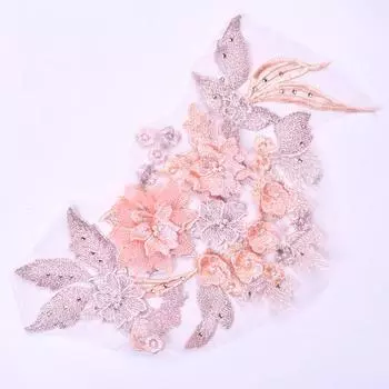 1 шт. вышитая кружевная цветочная нашивка свадебное платье сделай сам цветочная кружевная аппликация материал розовый