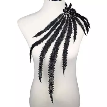 1 шт., вышивка павлина, черно-белый мотив, вырез, воротник, кружевная ткань, аппликации для свадебного платья, ремесленная аппликация, отделка чёрный