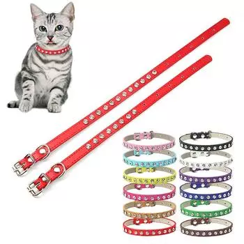 1 шт., высокое качество для маленьких щенков, ожерелье для домашних животных, кожаный ошейник для кошек, аксессуары для домашних животных со стразами XS чёрный