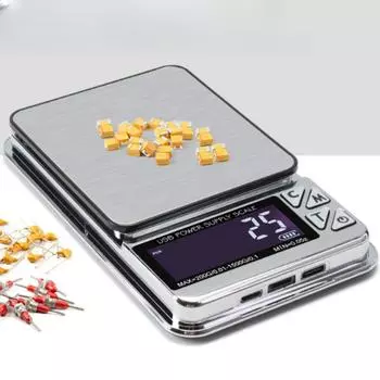 1 шт. высокоточные ювелирные весы 1000 г/600 г/200 г X 0,01 г цифровые электронные весы с ЖК-дисплеем, карманные кухонные весы из нержавеющей стали с зарядкой через USB 200g 0.01-1500g 0.1g