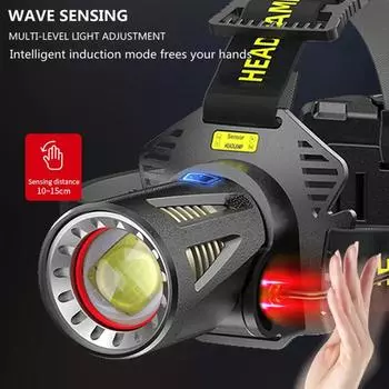 1 шт. XHP360 высокомощный зумируемый налобный фонарь с поворотом на 90°, светодиодный фонарик с зарядкой от USB, внешний аккумулятор, принадлежности для кемпинга