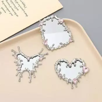 1 шт. Y2K Sense of Advanced Butterfly Heart Shape Girls Gem Makeup Mirror Liquid Metal Style Womens Mini Portable Handheld Mirror