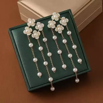 1 шт. Японские и корейские серьги-игл с цветочной цепочкой из жемчуга и бахромой из серебра, женские супер феи, уникальные серьги, геометрические ромбы, персонализированные серьги