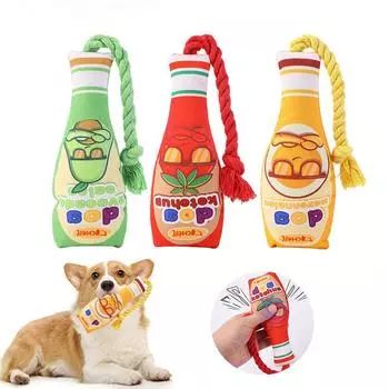 1 шт. забавная игрушка для собак в форме бутылки с джемом, хлопковая веревка, игрушки для домашних животных, устойчивые к укусам собак, скрипучие игрушки для жевания щенков, принадлежности для чистки зубов домашних животных красный