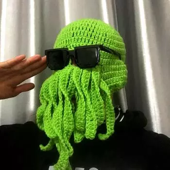 1 шт. забавная модная шапка-осьминог, вязаная крючком вручную, шапочка-бини с бородой, ветрозащитная, мягкая, трикотажная, для катания на лыжах