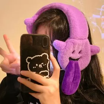 1 шт. забавные наушники с выплевыванием языка, теплая защита ушей, обязательный аксессуар для улицы, мультфильм оранжевый