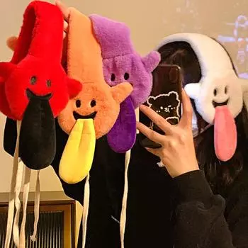 1 шт. забавные наушники с выплевыванием языка, теплая защита ушей, обязательный аксессуар для улицы, мультфильм оранжевый