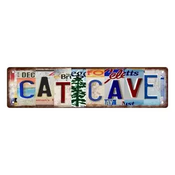 1 шт. Забавный металлический уличный знак «ПЕЩЕРА КОТА» — новинка для дома, комнаты, стены, ванной комнаты, бара, кафе, гаража, декора фермерского дома (15,75 x3,94 ) чёрный