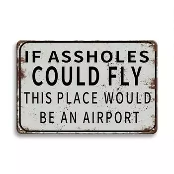 1 шт. Забавный знак, мужской декор, гараж, домашний бар, винтажные металлические украшения, если бы придурки могли летать, это место было бы аэропортом чёрный