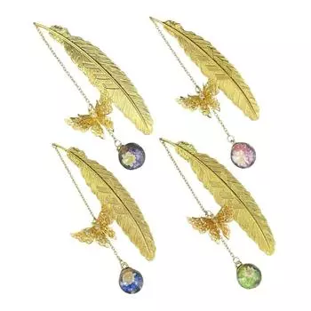 1 шт. Закладка для книг в китайском стиле с металлическими перьями, креативная, бессмертная, засушенная, с бабочкой, листом, студенческая закладка, подарок на День учителя