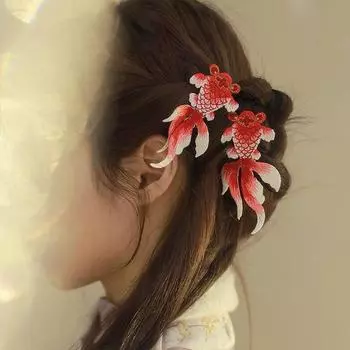 1 шт. заколка для волос «На удачу», аксессуары для волос, красная заколка для волос «Кои» для женщин, заколка для волос с вышивкой «Карп», новогодняя заколка для волос 1pcs