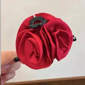 1 шт. Заколка-краб для волос из высококачественного атласа в виде цветка розы, темпераментная заколка для волос, большая элегантная заколка для затылка, небрежная заколка-акула для волос
