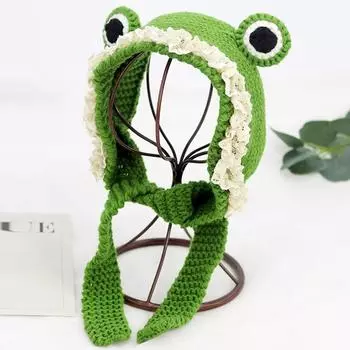 1 шт. Защита ушей для вечеринок, подарки, костюм, аксессуар, зеленая балаклава, лягушка, головной убор, зимняя теплая вязаная шапка, шапки ручной работы