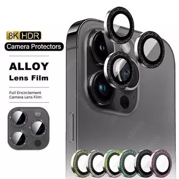 1 шт. защитная пленка для объектива камеры Bling Diamond для iPhone 11 12 13 14 15 16 Pro Max Diamonds Metal Ring защитная пленка для объектива камеры из закаленного стекла 11/11 Pro/11 Pro Max/12/12 Pro