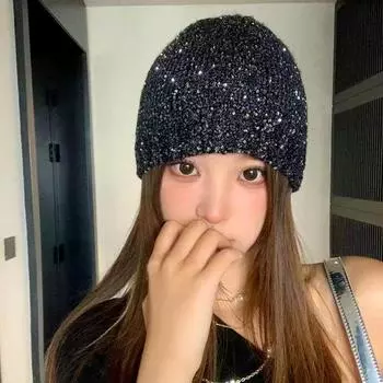 1 шт. защитная шапка-пуловер для защиты ушей, зимняя, теплая, ветрозащитная, в стиле хип-хоп, мягкая, утолщенная, вязаная, блестящая, с пайетками