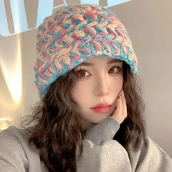 1 шт., защитная шапка-ведро Hedawear, цветная, вязаная крючком, ветрозащитная, морозостойкая, мягкая, плюшевая, теплая, дышащая синий/кофейный