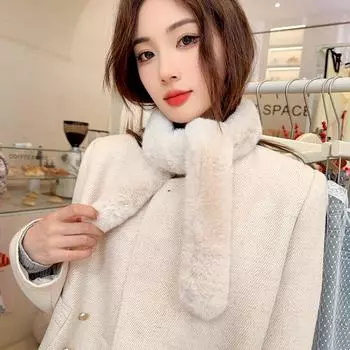 1 шт. Защитный шарф для шеи, ветрозащитный плюшевый шарф, зимний теплый шарф из искусственного меха кролика